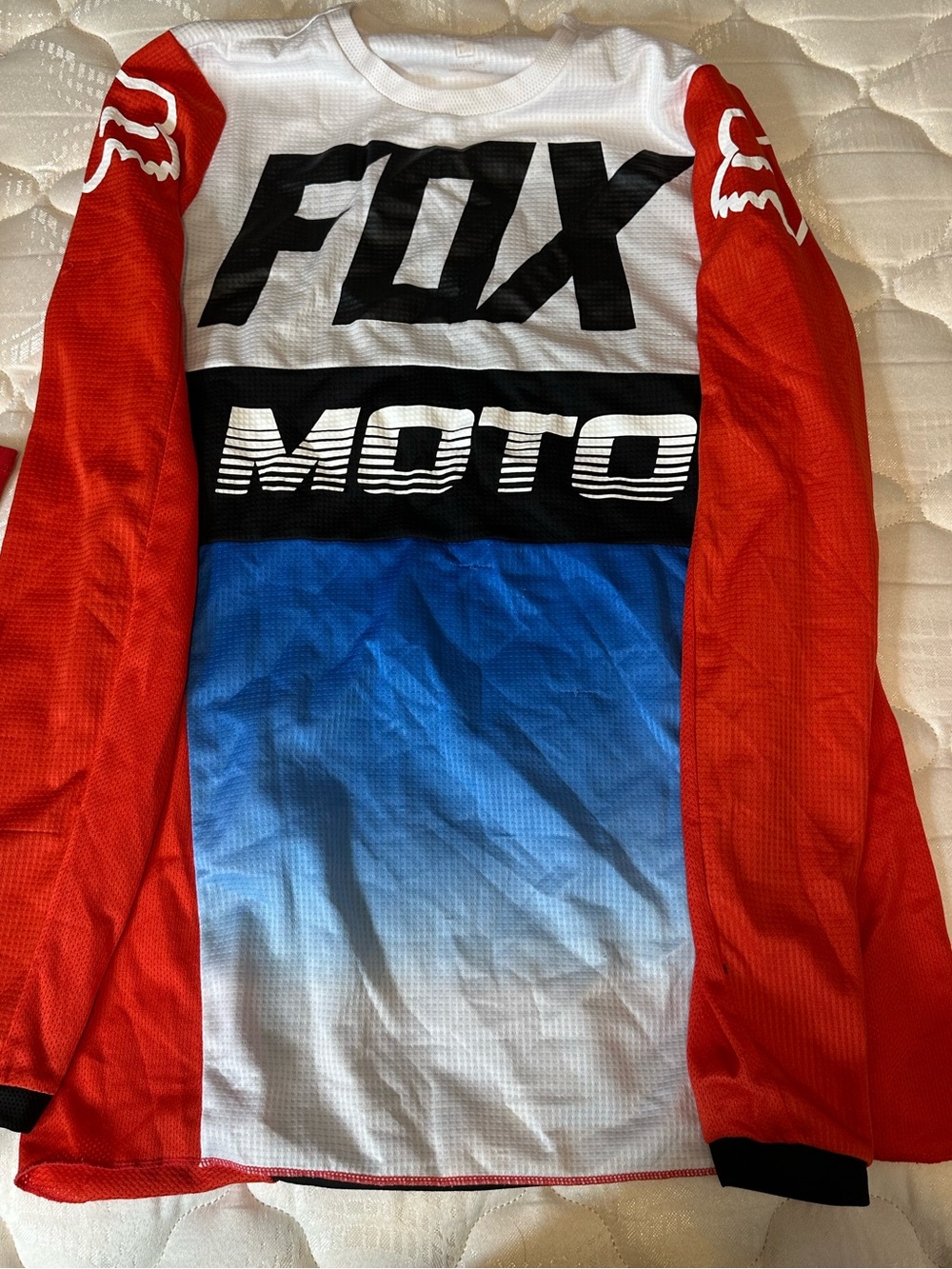 Fox Red, Blue & White Kids Moto Jersey